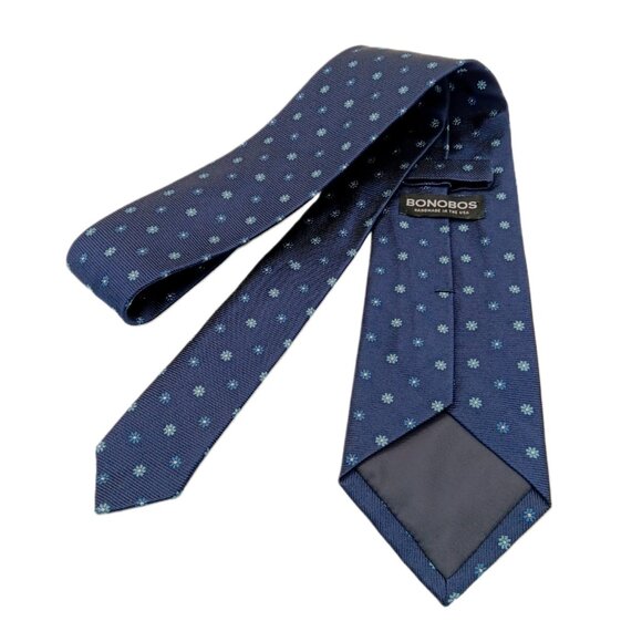 Bonobos Silk Tie Men’s 60.25” Navy Woven Floral Daisy Foulard Classic New - Picture 3 of 3